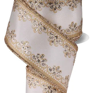 2.5"X10YD LUX SCALLOP TRIM - CREAM/GOLD/CHAMPAGNE - RGH1035C2