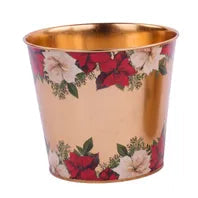 5"DIA COPPER POINSETTIA POT COVER - COPPER/RED/WHITE/GREEN - XC0168-G