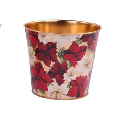 5"DIA COPPER POINSETTIA POT COVER - COPPER/RED/GREEN/WHITE - XC0168