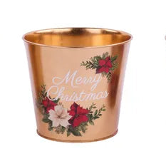 5"DIA COPPER POINSETTIA POT COVER - COPPER/RED/GREEN/WHITE - XC0168-M