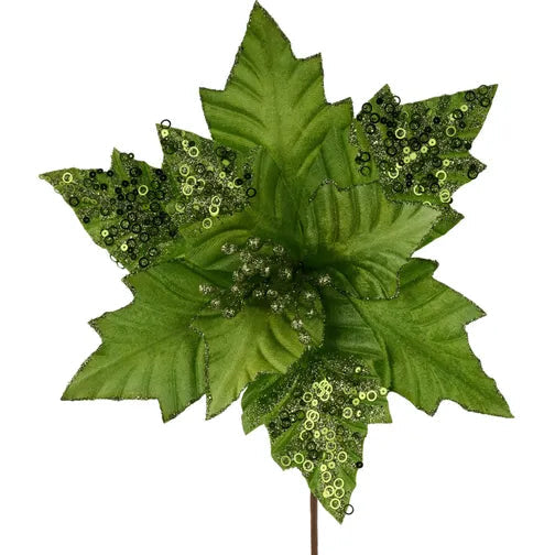18"L X 12"DIA VELVET POINSETTIA STEM - LIME GREEN - XS416037