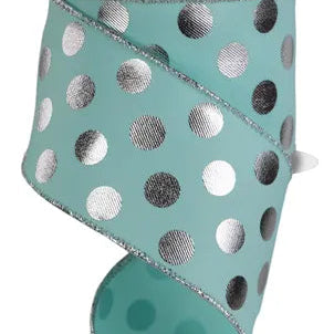 2.5"X10YD METALLIC POLKA DOTS - ICE BLUE/SILVER - RGE1662H1