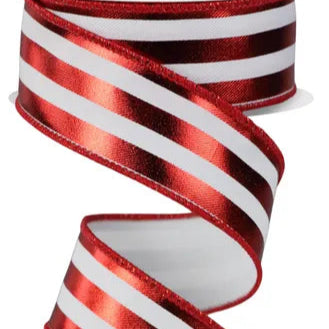 1.5"X10YD METALLIC VERTICAL STRIPES - RED/WHITE - RGE143167