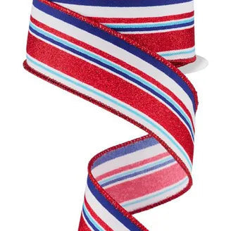 1.5"X10YD VERTICAL STRIPE - WHITE/LIGHT BLUE/ROYAL BLUE/RED - RGE1821KY