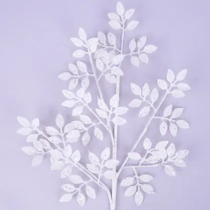 28"L GLITTER LEAF SPRAY - WHITE/SILVER - XS226827