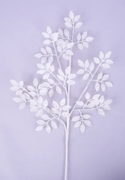 28"L GLITTER LEAF SPRAY - WHITE/SILVER - XS226827
