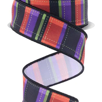1.5"X10YD DASHED PLAID - WHITE/BLACK/ORANGE/LIME/PURPLE - LS1293YR