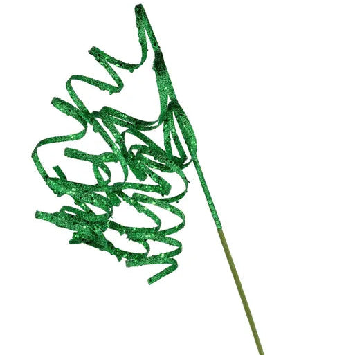 31"L CURLY GLITTER RIBBON SPRAY - EMERALD GREEN - XS126906