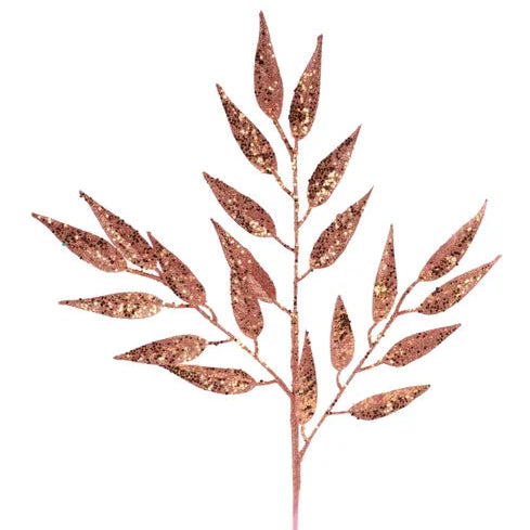 28"L GLITTER/HEX GLITTER LEAF SPRAY - BLUSH - XS241245