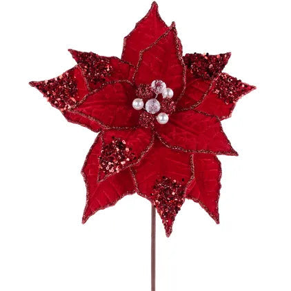 22"L X 10.5"DIA GLITTER/SEQUIN POINSETTIA - RED - XS424924