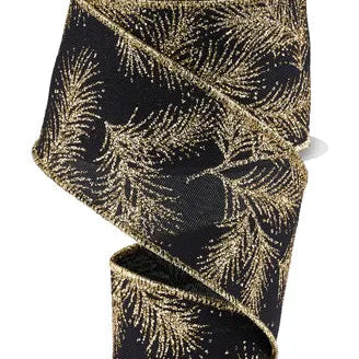 2.5"X10YD GLITTER PINE - BLACK/GOLD - RGH140602