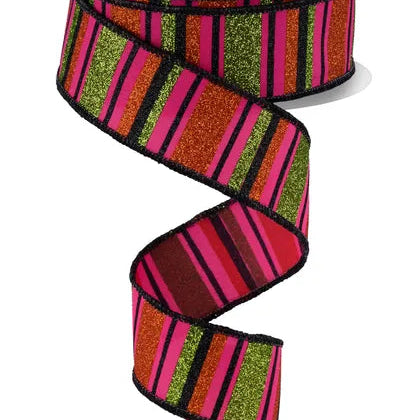 1.5"X10YD HORIZONTAL STRIPE - HOT PINK/LIME/ORANGE/BLACK - RGF191211