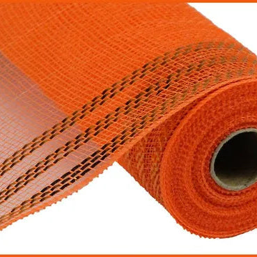 10.25"X10YD BORDER STRIPE METALLIC MESH - ORANGE W ORANGE FOIL - RY850220