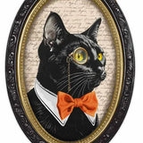 13"HX9"L MDF BLACK CAT PORTRAIT - BLACK/CREAM/ORANGE/LIGHT GOLD - AP7461
