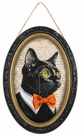 13"HX9"L MDF BLACK CAT PORTRAIT - BLACK/CREAM/ORANGE/LIGHT GOLD - AP7461