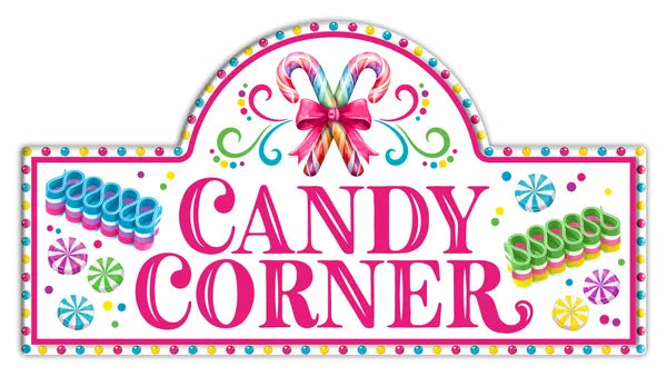15"LX8"H CANDY CORNER STREET SIGN - WHITE/HOT PINK/LIME/BLUE - MD1883