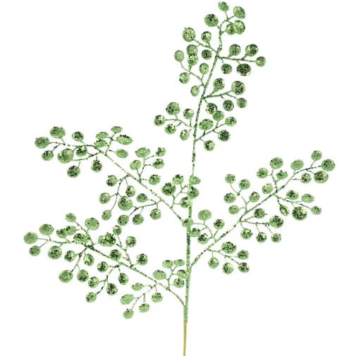 33"L GLITTER ROUND LEAF SPRAY - LIME GREEN - XS226756
