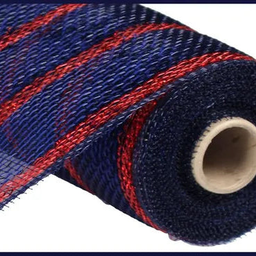 10"X10YD DELUXE METALLIC STRIPE - NAVY/ROYAL W/ LASER RED - RE1333HW