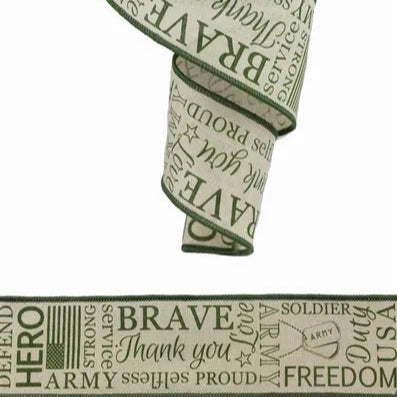 2.5"X10YD ARMY ON ROYAL BURLAP - NATURAL/ARMY GREEN - RG01822J4