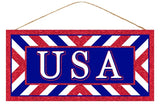 12.5"L X 6"H USA SIGN W/ GLITTER - RED/WHITE/BLUE - AP8807