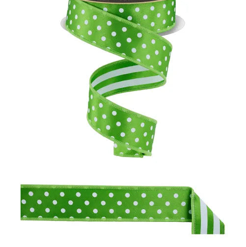 1.5"X10YD POLKA DOT/STRIPE/FUSED - D'LUX - FRESH GREEN/WHITE - LX3055LT