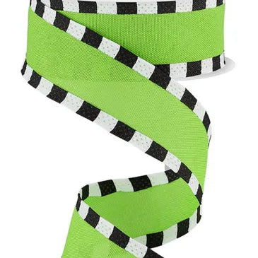 1.5"X10YD FAUX ROYAL BURLAP/STRIPE - FRESH GREEN/BLACK/WHITE - RGC8134AM