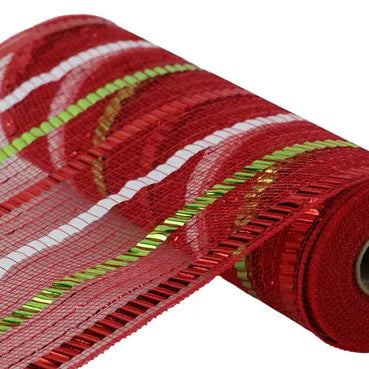 10.5"X10YD XL WIDE FOIL STRIPE MESH - RED/WHITE/LIME - RY851493