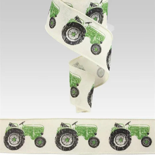 2.5"X10YD TRACTOR ON ROYAL BURLAP = CREAM/GREEN/BLACK - RG01487X5