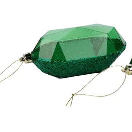 5.25"L LASER GLITTER GEM ORNAMENT - ROUNDED - EMERALD GREEN - XJ552306