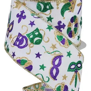 2.5"X10YD MARDI GRAS PATTERN - WHITE/MARDI GRAS - RGE124427