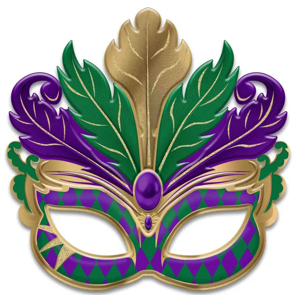 12"HX12"L GLITTER HARLEQUIN MASK SIGN - MARDI GRAS - MD176041