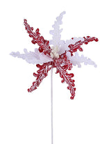 11"DIA POINSETTIA W/WHITE BRUSH PETAL - RED/WHITE - XS424734