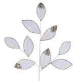 27"L VELVET/GLITTER MAGNOLIA LEAF SPRAY X9 - CREAM - XS255233