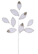 27"L VELVET/GLITTER MAGNOLIA LEAF SPRAY X9 - CREAM - XS255233