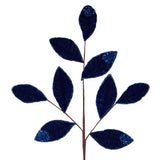 27"L VELVET/GLITTER MAGNOLIA LEAF SPRAY X9 - ROYAL BLUE - XS255225