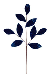 27"L VELVET/GLITTER MAGNOLIA LEAF SPRAY X9 - ROYAL BLUE - XS255225