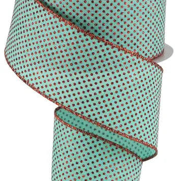 2.5"X10YD GLITTER MICRO DOT ON ROYAL - DARK MINT/RED - RGA1732A6