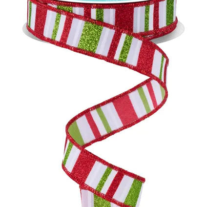 7/8"X10YD HORIZONTAL STRIPE - RED/WHITE/LIME - RGF7918T9