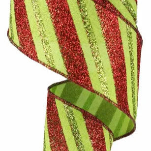 2.5"X10YD DIAGONAL GLITTER STRIPE/ROYAL - LIME/RED/LIME - RG01766T9