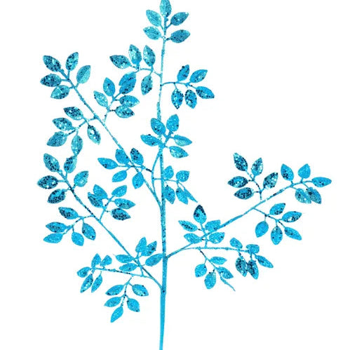 28"L GLITTER LEAF SPRAY - TURQUOISE - XS226857