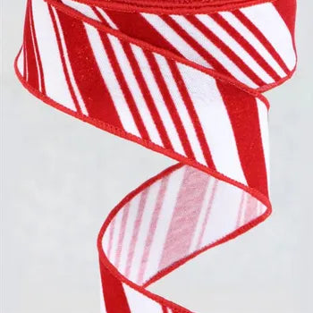 1.5"X10YD GLITTER VELVET DOAGONAL STRIPE - WHITE/RED - RGC181227
