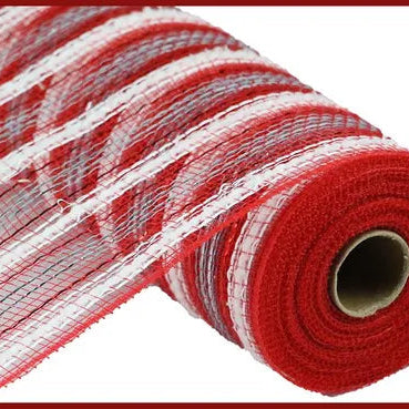 10.25"X10YD METALLIC/SNOWDRIFT STRIPE - RED/WHITE/SILVER - RY8111N1