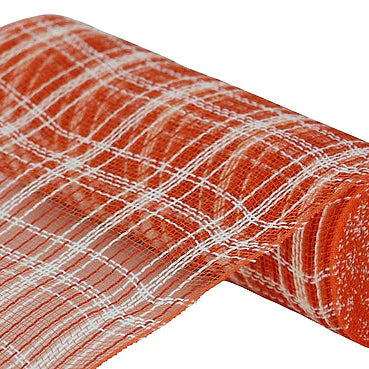 10.25"X10YD FARMHOUSE PLAID FAUX JUTE MESH - ORANGE/CREAM - RY8345ET
