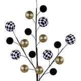 29"L HARLEQUIN VELVET BALL SPRAY - BLACK/WHITE/GOLD - MN0606FW