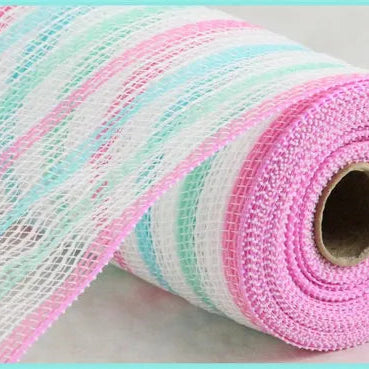 10.25"X10YD FAUX JUTE STRIPE MESH - LIGHT BLUE/MINT/LIGHT PINK/WHITE - RY8338AT