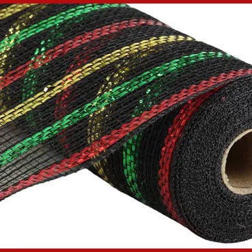10.25"X10YD METALLIC POLY/FAUX JUTE MESH - BLACK/RED/GOLD/EMERALD - RY8019CK