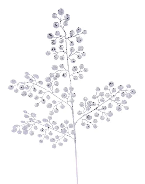 33"L GLITTER ROUND LEAF SPRAY - SILVER - XS226726